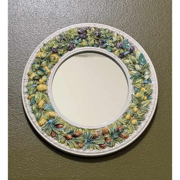Vintage Ceramic Mirror Wreath Round Fruit Leaf Made in Italy Multi Wall Mounted - Picture 13 of 17